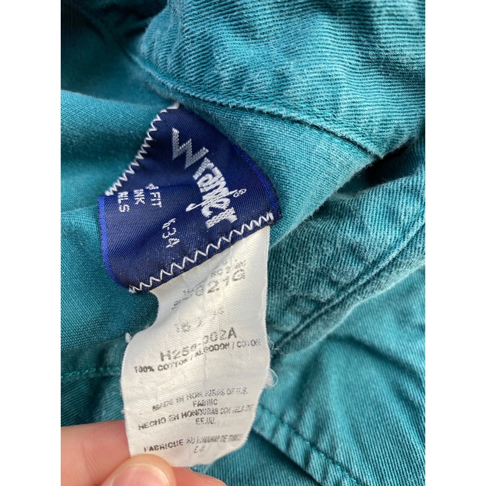 Vintage Wrangler Teal Green Western Pearl Snap‎ Shirt Regular Fit 16-34 Cotton - Picture 5 of 5